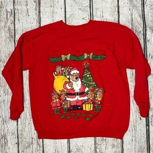 Vintage 80s Christmas Bear Family Xmas Santa Claus Ugly Sweater Party Sweatshirt